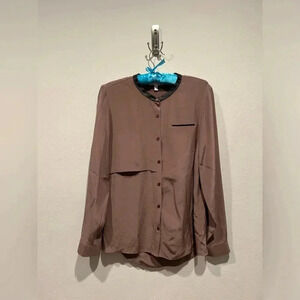 WALTER BAKER Silk and Leather Long Sleeve Blouse / Size XS /